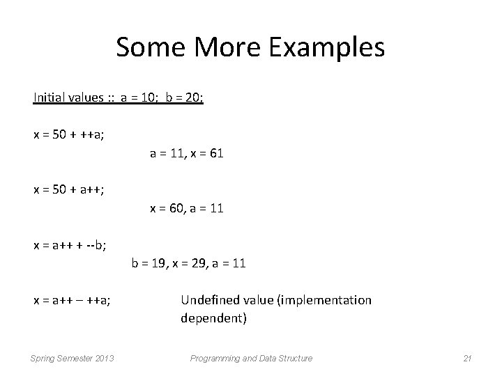 Some More Examples Initial values : : a = 10; b = 20; x