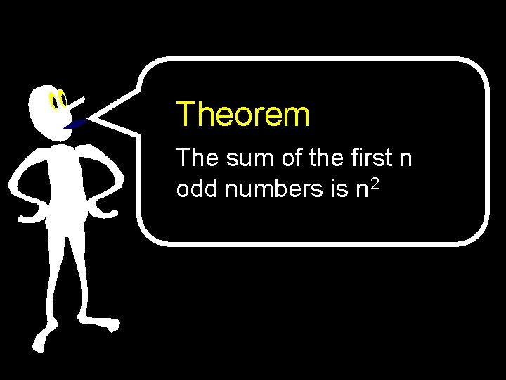 Theorem The sum of the first n odd numbers is n 2 