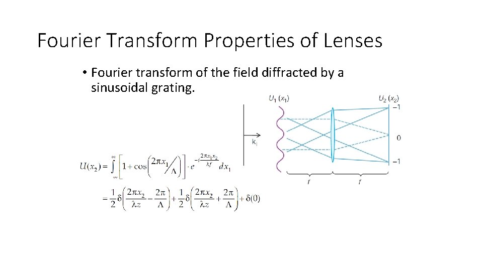 Fourier Transform Properties of Lenses • Fourier transform of the field diffracted by a