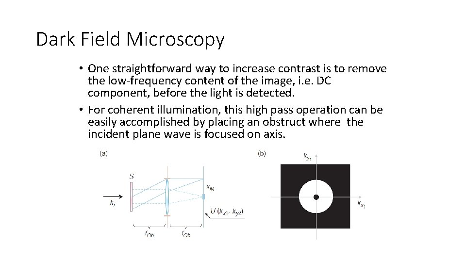 Dark Field Microscopy • One straightforward way to increase contrast is to remove the