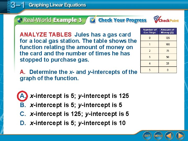 ANALYZE TABLES Jules has a gas card for a local gas station. The table