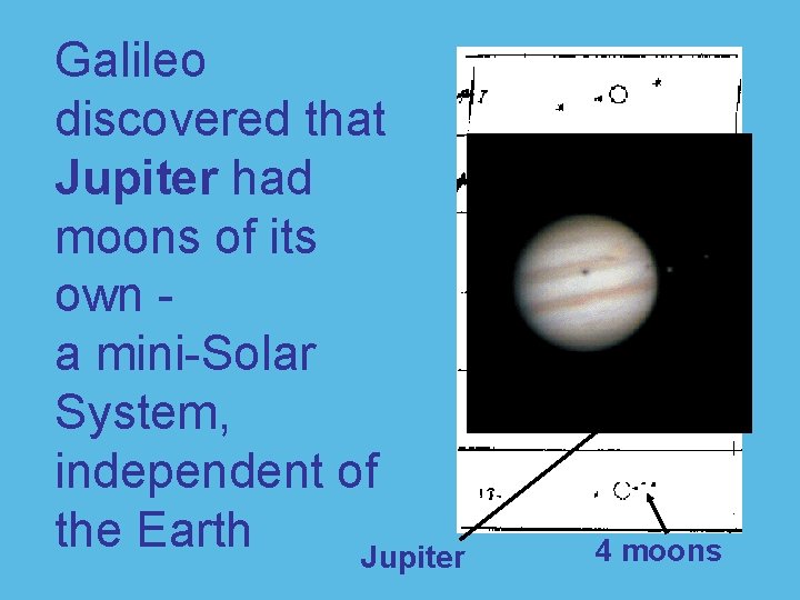 Galileo discovered that Jupiter had moons of its own a mini-Solar System, independent of