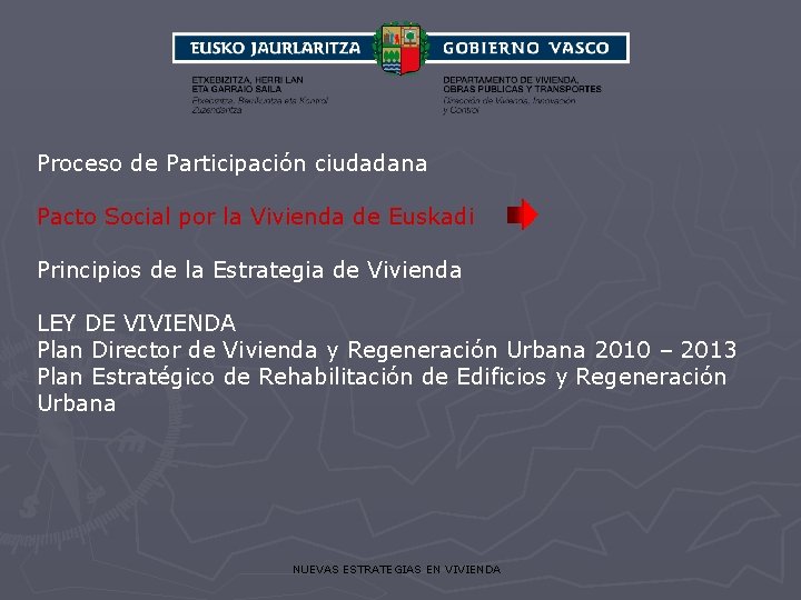 Proceso de Participación ciudadana Pacto Social por la Vivienda de Euskadi Principios de la