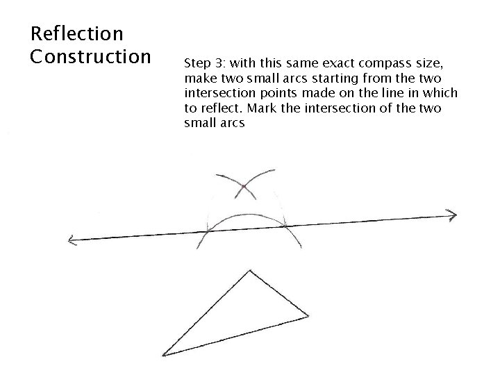 Reflection Construction Step 3: with this same exact compass size, make two small arcs