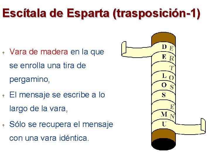 Escítala de Esparta (trasposición-1) W Vara de madera en la que se enrolla una