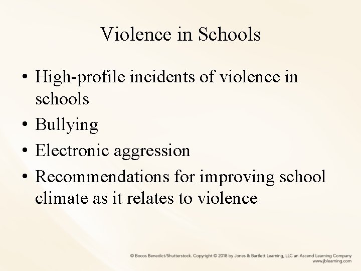 Violence in Schools • High-profile incidents of violence in schools • Bullying • Electronic