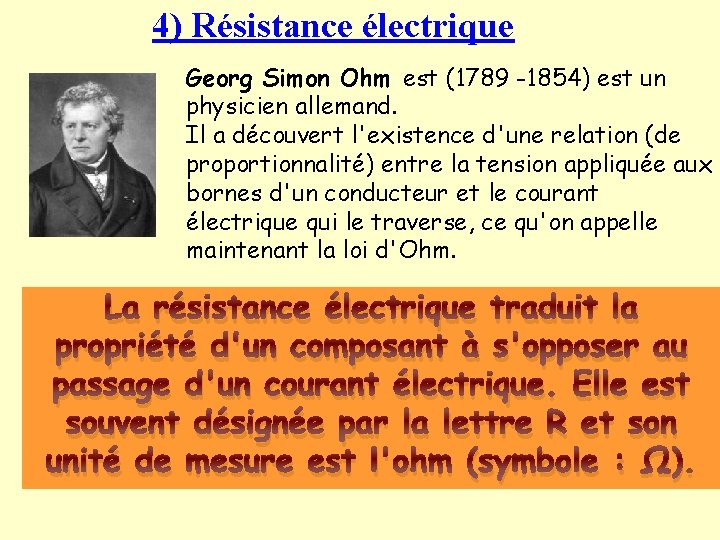 4) Résistance électrique Georg Simon Ohm est (1789 -1854) est un physicien allemand. Il