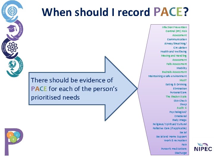 When should I record PACE? There should be evidence of PACE for each of