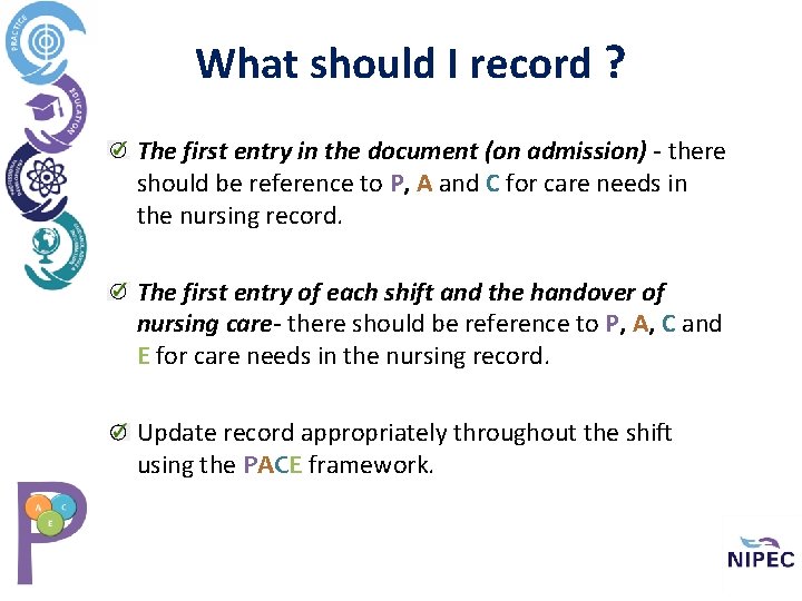 What should I record ? The first entry in the document (on admission) -