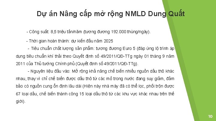Dự án Nâng cấp mở rộng NMLD Dung Quất - Công suất: 8, 5