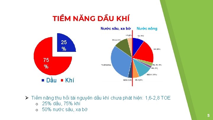 TIỀM NĂNG DẦU KHÍ 25 % 75 % Dầu Khí Ø Tiềm năng thu