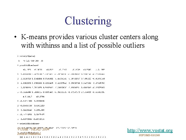 Clustering • K-means provides various cluster centers along withinss and a list of possible