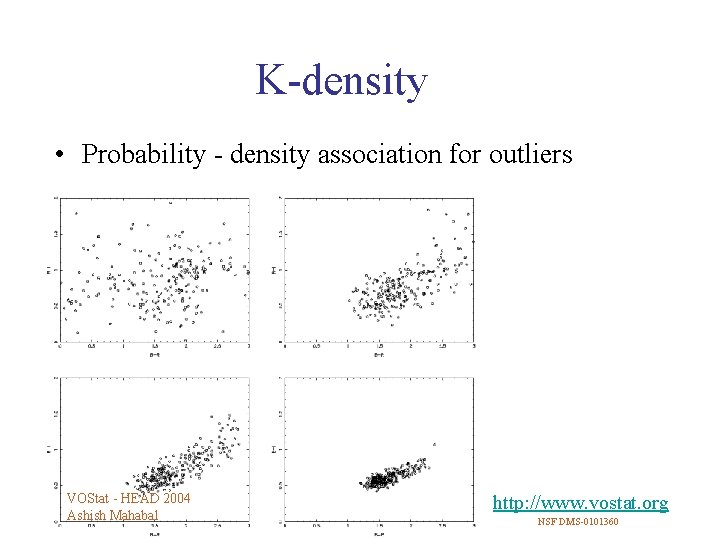 K-density • Probability - density association for outliers VOStat - HEAD 2004 Ashish Mahabal
