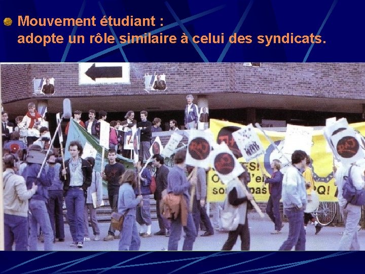 Mouvement étudiant : adopte un rôle similaire à celui des syndicats. 