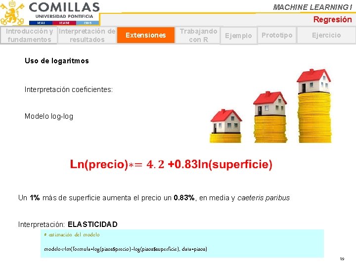 MACHINE LEARNING I Regresión Introducción y Interpretación de fundamentos resultados Extensiones Trabajando con R