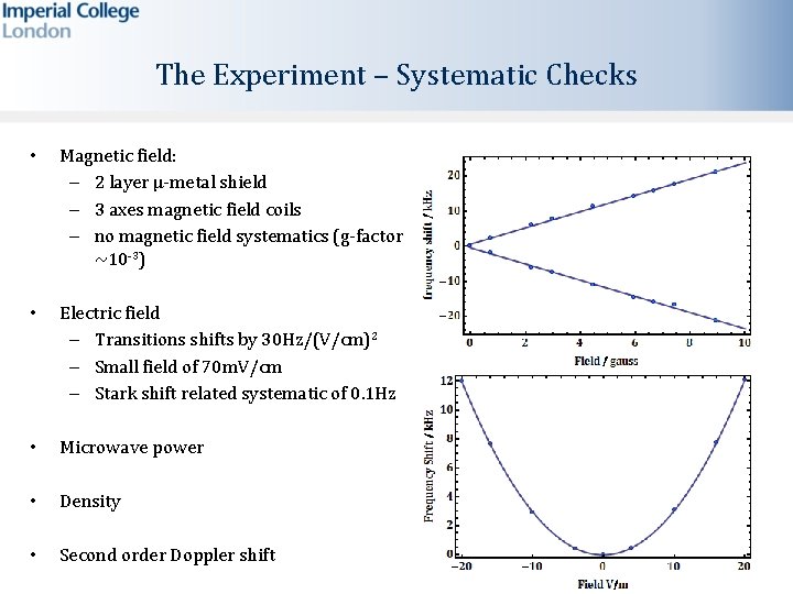 The Experiment – Systematic Checks • Magnetic field: – 2 layer μ-metal shield –