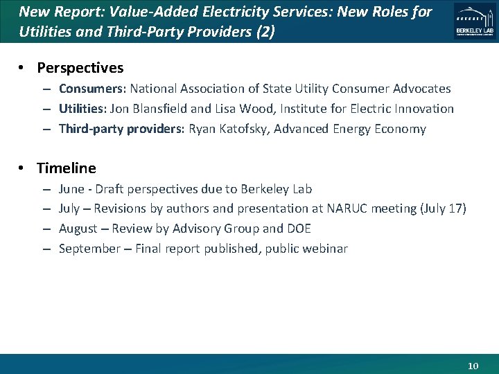 New Report: Value-Added Electricity Services: New Roles for Utilities and Third-Party Providers (2) •