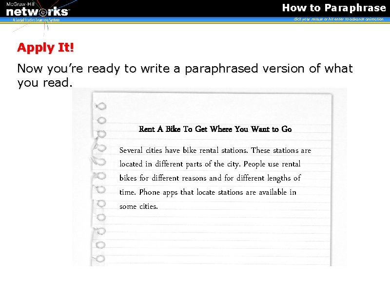 How to Paraphrase click your mouse or hit enter to advance animation Apply It!