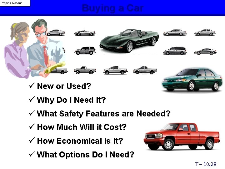 Topic 2 Lesson 1 Buying a Car ü New or Used? ü Why Do