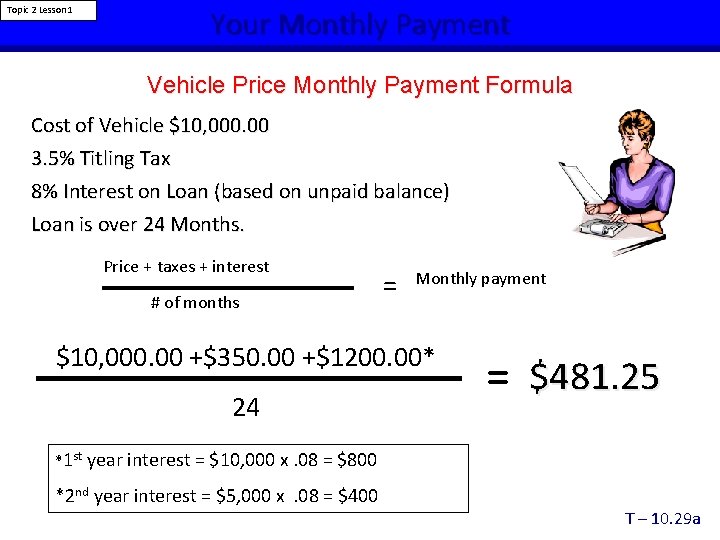 Topic 2 Lesson 1 Your Monthly Payment Vehicle Price Monthly Payment Formula Cost of