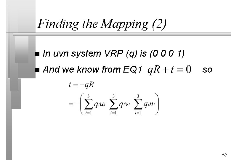Finding the Mapping (2) n In uvn system VRP (q) is (0 0 0