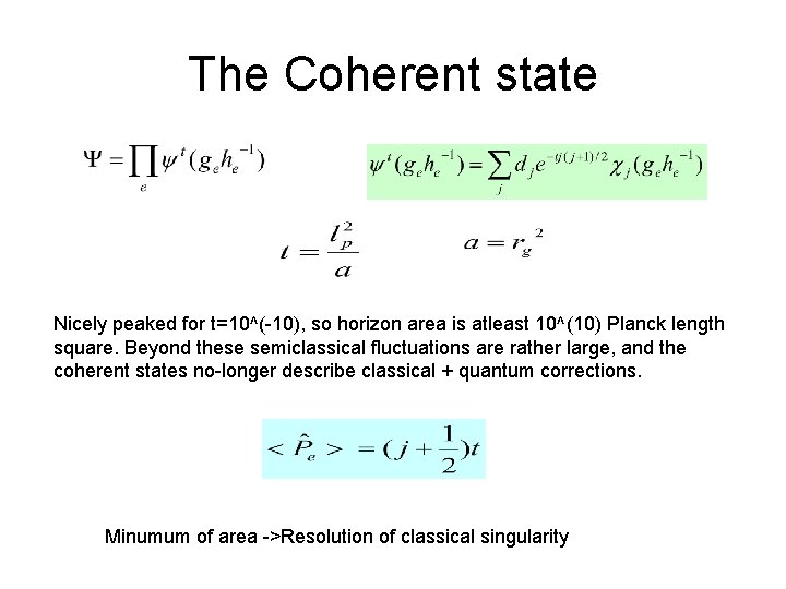 The Coherent state Nicely peaked for t=10^(-10), so horizon area is atleast 10^(10) Planck