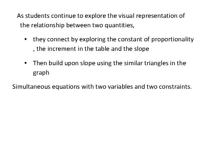 As students continue to explore the visual representation of the relationship between two quantities,