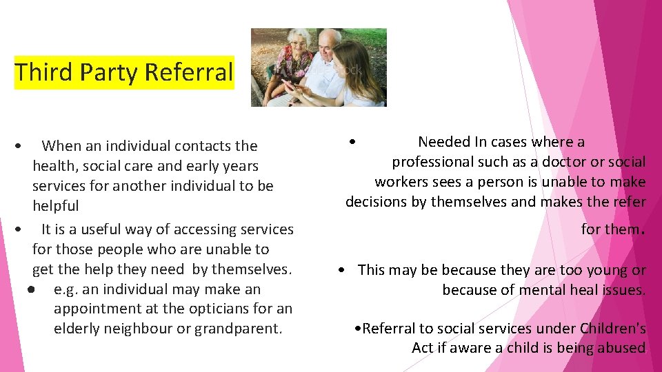 Third Party Referral • When an individual contacts the health, social care and early