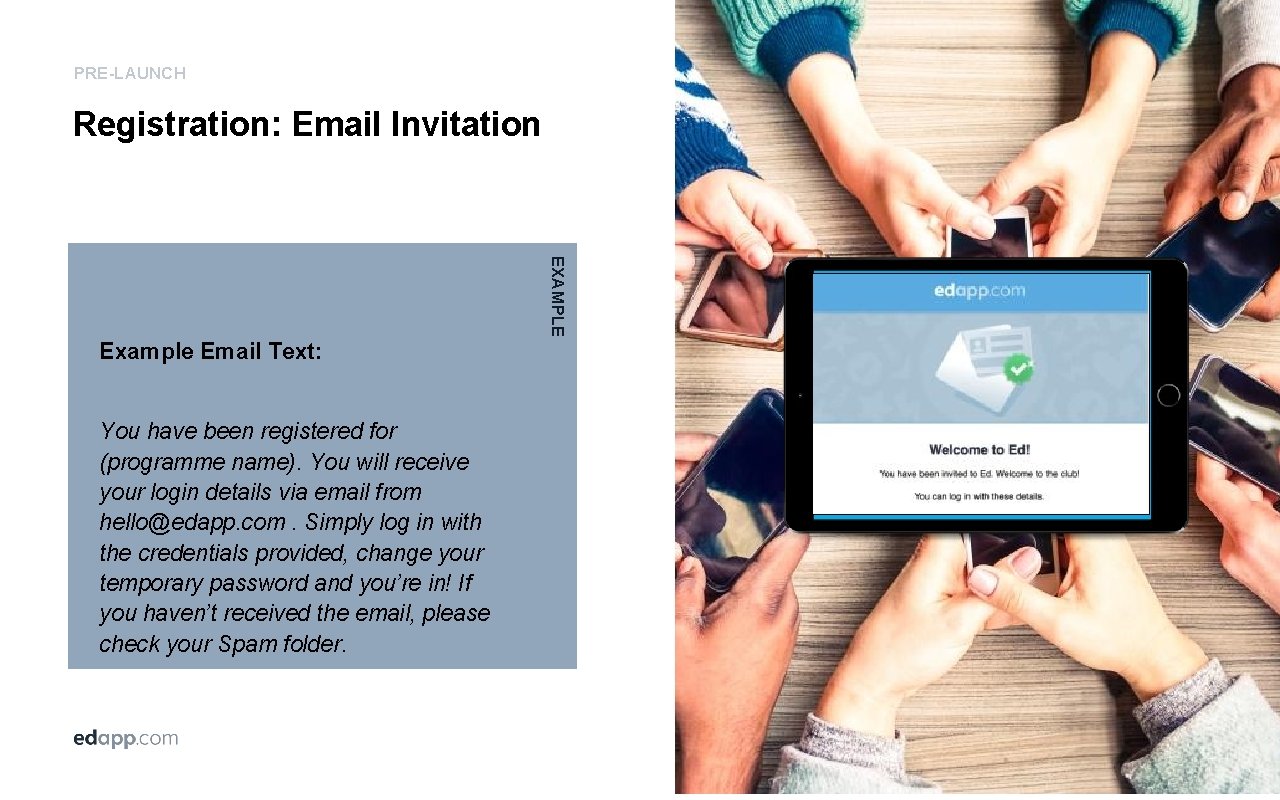 PRE-LAUNCH Registration: Email Invitation EXAMPLE Example Email Text: You have been registered for (programme