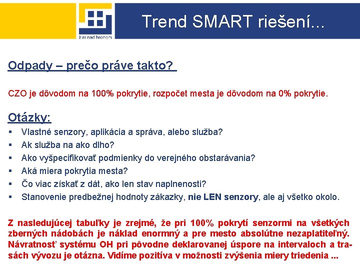 Trend SMART riešení. . . Odpady – prečo práve takto? CZO je dôvodom na