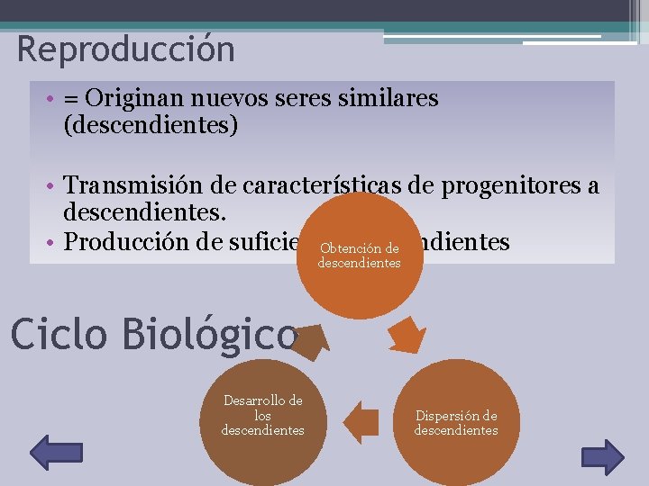 Reproducción • = Originan nuevos seres similares (descendientes) • Transmisión de características de progenitores