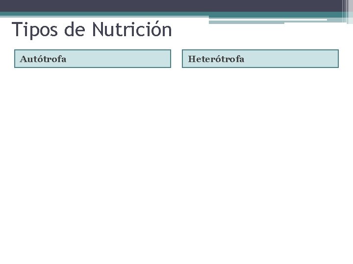 Tipos de Nutrición Autótrofa Heterótrofa 