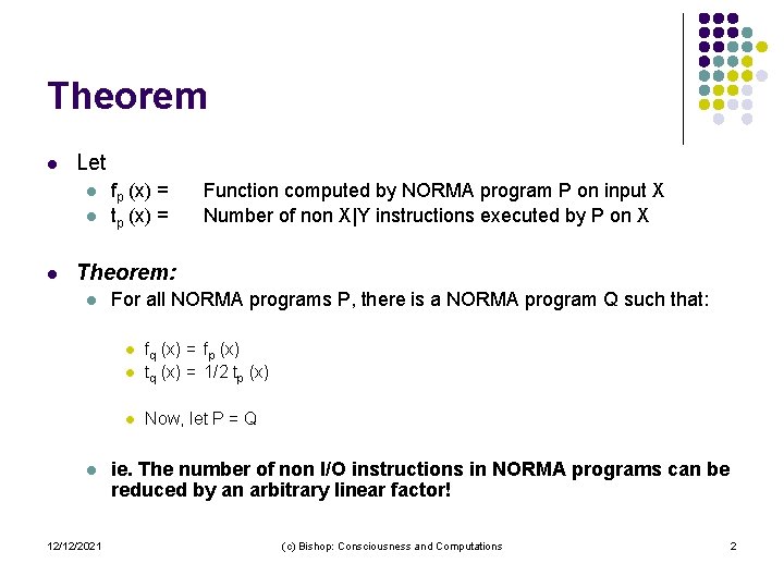 Theorem l Let l l l fp (x) = tp (x) = Function computed