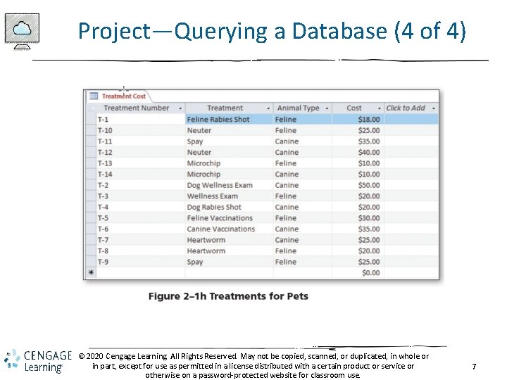 Project—Querying a Database (4 of 4) © 2020 Cengage Learning. All Rights Reserved. May