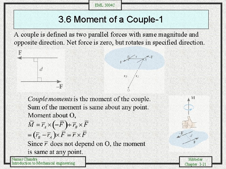 EML 3004 C 3. 6 Moment of a Couple-1 A couple is defined as
