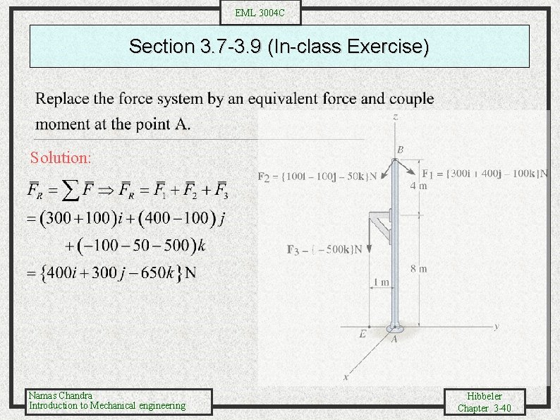 EML 3004 C Section 3. 7 -3. 9 (In-class Exercise) Solution: Namas Chandra Introduction