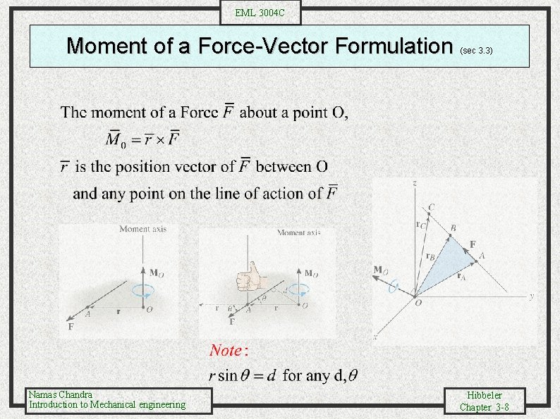 EML 3004 C Moment of a Force-Vector Formulation Namas Chandra Introduction to Mechanical engineering