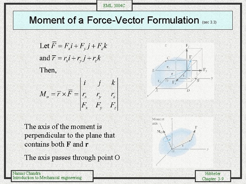 EML 3004 C Moment of a Force-Vector Formulation (sec 3. 3) The axis of
