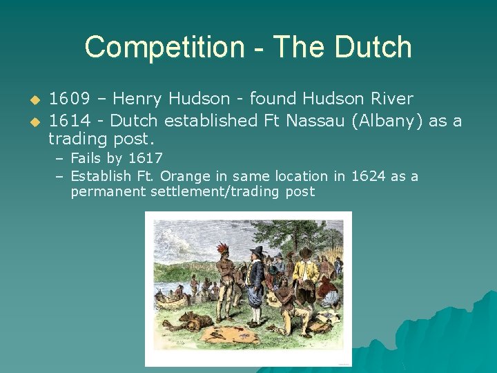 Competition - The Dutch u u 1609 – Henry Hudson - found Hudson River