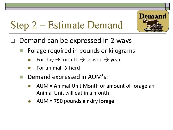 Step 2 – Estimate Demand o Demand can be expressed in 2 ways: n