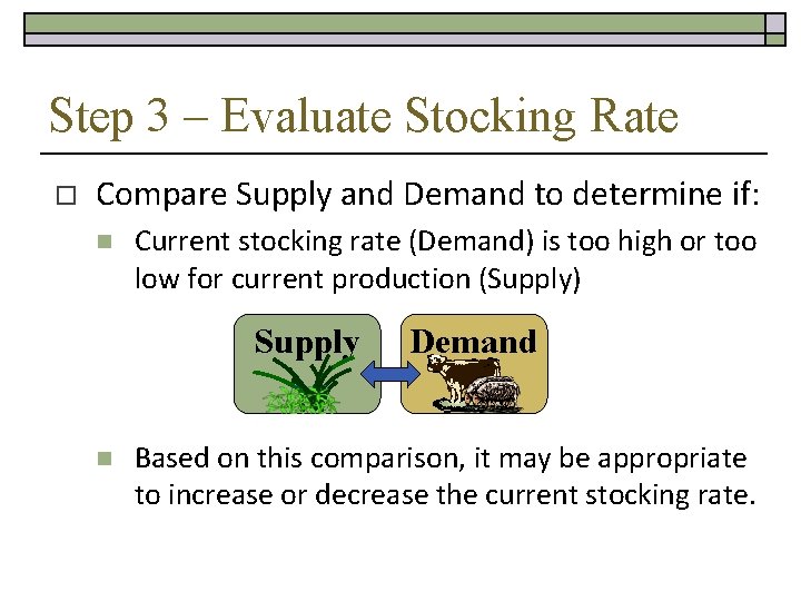 Step 3 – Evaluate Stocking Rate o Compare Supply and Demand to determine if: