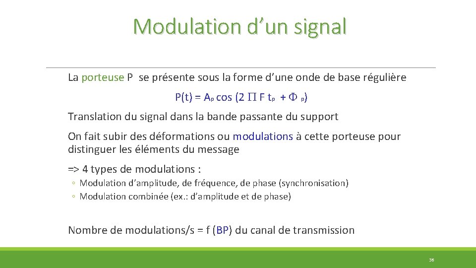 Modulation d’un signal La porteuse P se présente sous la forme d’une onde de