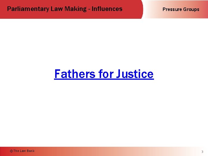 Parliamentary Law Making - Influences Pressure Groups Fathers for Justice © The Law Bank