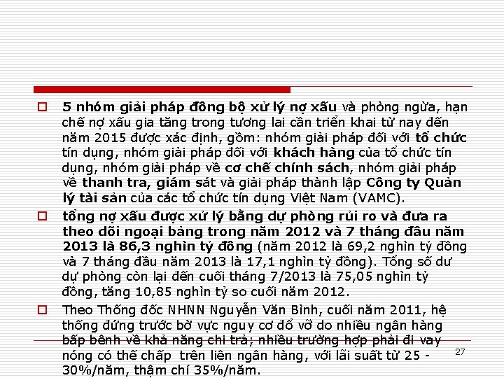 o o o 5 nhóm giải pháp đồng bộ xử lý nợ xấu và