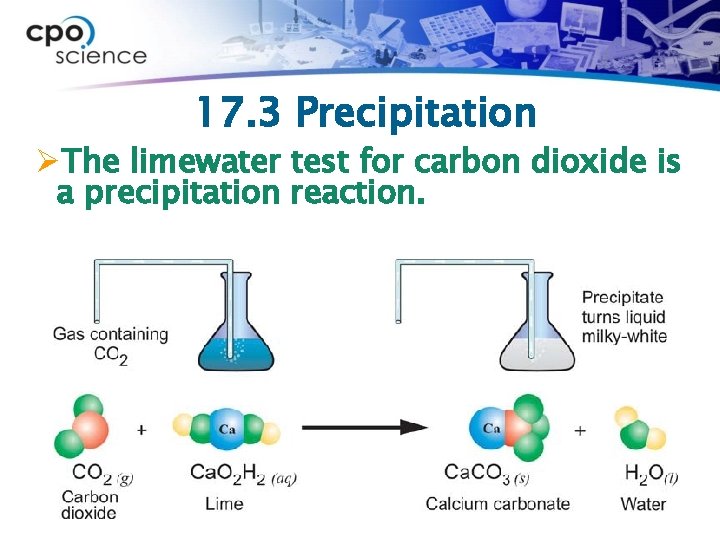 17. 3 Precipitation ØThe limewater test for carbon dioxide is a precipitation reaction. 