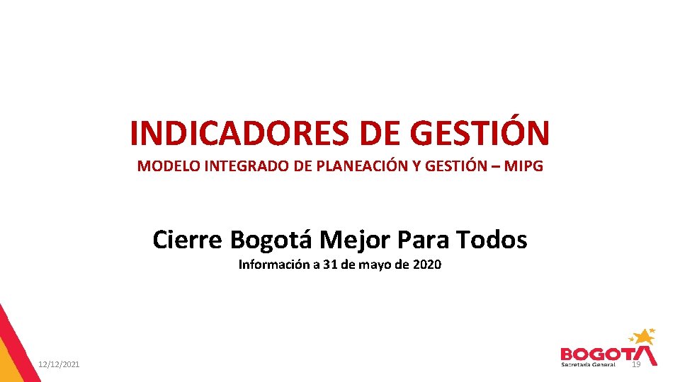 INDICADORES DE GESTIÓN MODELO INTEGRADO DE PLANEACIÓN Y GESTIÓN – MIPG Cierre Bogotá Mejor