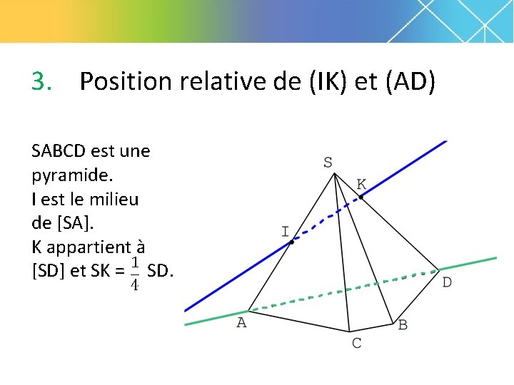 3. Position relative de (IK) et (AD) SABCD est une pyramide. I est le