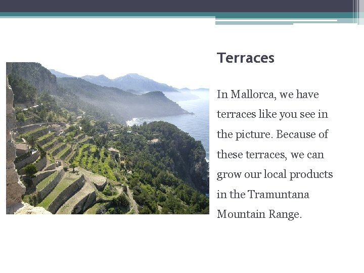 Terraces In Mallorca, we have terraces like you see in the picture. Because of