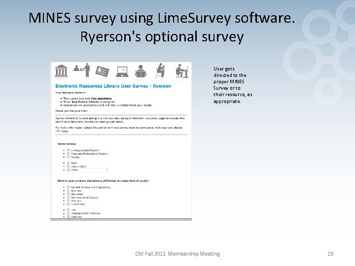 MINES survey using Lime. Survey software. Ryerson's optional survey User gets directed to the