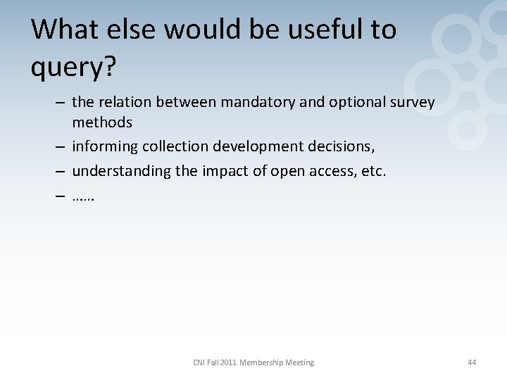 What else would be useful to query? – the relation between mandatory and optional